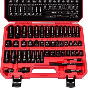 49-Piece SAE and Metric Impact Socket Set with Extension Bars - For High Durability Impact Wrench