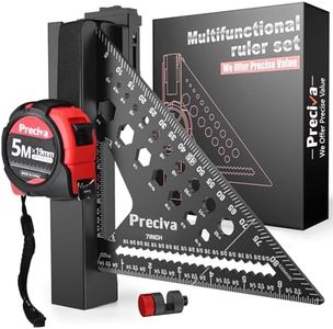 Preciva Carpenter Square Set - 7 inch Rafter Square, Belt-Mounted Organizer and Tape Measure, Multi-Purpose Carpenter Tool Measuring Layout Tool for Woodworking and Carpentry