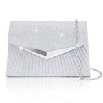 Larcenciel Women's Evening Handbags, Sparkly Pleated Silver Evening Purse with Metal Chain, Elegant Sequins Clutch Purses For Wedding Guest Formal Cocktail Prom Party Disco Club, 8.3x2.1x5.3inches