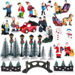 Soaoo 24 Pieces Christmas Village Sets Christmas Figurines Mini Christmas Miniature Ornaments with Santa Claus Snowmen Street Lamps Tree for Xmas Desktop Indoor Decoration Accessories