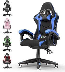 Gaming Chair Office Chair, Reclining High Back PU Leather Computer Desk Chair with Headrest and Lumbar Support, Adjustable Swivel Rolling Video Game Chairs Ergonomic Racing Chair, Blue
