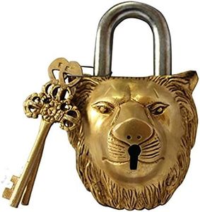 Brass Padlock - Lock with Keys - Working Functional - Brass Made - Type : (Lion - Brass Finish)