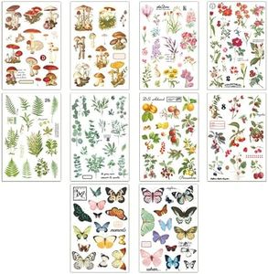 10 Sheets Rub on Transfers for Crafts Vintage Rub On Transfer Stickers Flower Plant Mushroom Butterfly Berry Stickers for Wood Fabric Furniture Decals for Home Office Scrapbooking Journals