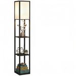 HOMCOM 3-Tier Floor Lamp with Shelves and Storage, Modern Corner Standing Lamp with Lampshade, Reading Light with Foot Switch for Living Room, Bedroom, Home Office, LED Bulb Included, Black