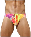 Arjen Kroos Men's Sexy Swim Briefs Printed Swimsuit Beach Swimwear Bikini Sport with Drawstring,Colorful,X-Large