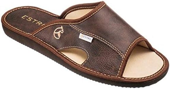 ESTRO Verano Men's Leather Slippers - Men's Slippers, Slippers, Mules, Slippers, mocha, 11 AU