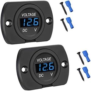 CrocSee 2 Pack DC 12V 24V Waterproof Car Voltmeter LED Digital Display Panel, Round Voltage Gauge with Terminals for Car/Motorcycle/Travel Trailer/Truck/Boat/ATV/UTV (Blue LED Display)