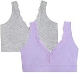 Fruit of the Loom Women's Full Coverage Wireless Cotton Bralette, Lilac Whisper/Grey Heather, Small