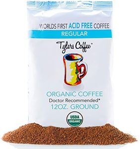 Tyler’s Acid Free Organic Ground Coffee - 100% Arabica Full Flavor - Caffeinated No Bitter Aftertaste - For Acid Free Diets- Natural and Organic Blend for Common GI Issues 12 oz