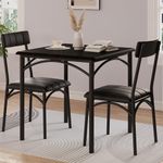 GarveeHome Dining Table Set for 2, Kitchen Table with 2 Upholstered Chairs, 3 Piece Square Dining Room Table Set, for Small Space, Apartment, Home, Kitchen, Retro Black