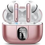 Csasan Wireless Earbuds, Bluetooth 5.3 Headphones HiFi Stereo, 40H Wireless Earphones with ENC Noise Cancelling Mic, IPX7 Waterproof, LED Display, Touch Control Bluetooth Earbuds for Sport Work Pink