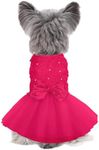 Kuoser Dog Dress Pet Wedding Dresses, Adorable Tutu Shirts for Small Medium Girl Dogs, Puppy White Princess Outfits with Luxury Lace Pearl Bow, Retro Pet Costumes for Birthday, Party, Wedding