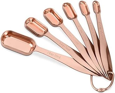 Accurate 18/8 Stainless Steel Measuring Spoons, Heavy Duty Good Handle Set of 6 Measuring Spoon with Ring Connector, Rose Gold