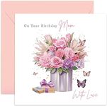 Old English Co. Mom Birthday Card Floral - Bouquet Birthday Card for Her - Pretty Greeting Cards For Women - Butterflies and Flowers - Gifts For Mom | Blank Inside with Envelope