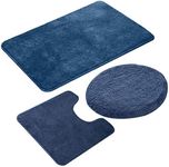 Elehealthy 3 Pieces Bathroom Rug Set,Non-Slip Bath Mats for Floors,Ultra Soft, Absorbent and Comfortable U-Shaped Contour Rug, Floor Mat and Toilet Lid Cover (Navy Blue02, 3 Pieces)