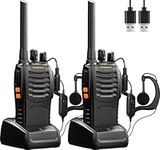 H-888S Long Range Rechargeable Walkie Talkie, 0.5W 16 Channel FRS Hands-Free Two-Way Radio with Earpiece, LED Flashlight, USB Charger (Black, 1 Pair)