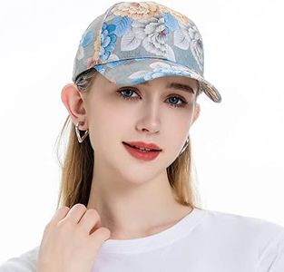 ZLYC Womens Fashion Floral Print Baseball Cap Adjustable Strapback Sun Hat Light Blue