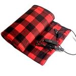 12V Electric Car Blanket, Heated Fleece Travel Throw with Temperature Control, Foldable, Rapid Heating, Perfect for Car RV Winter, Office Use (black and red grid)