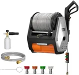 Giraffe Tools Grandfalls Pressure Washer PRO, Max 3300 PSI, 1.6 GPM Electric Wall Mounted Power Washer with 100ft Retractable Hose, Foam Cannon, 4-Nozzles for Car/Driveways/Patios, Light Silver