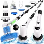 Electric Spin Scrubber, Upgrade Electric Spin Cordless Tub and Tile Scrubber with Adjustable Extension Arm, 3 Speed 7 Replaceable Cleaning Heads, Power Spin Scrubbers for Cleaning Bathroom, Floor, Car