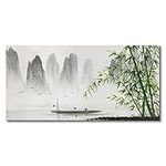 Chinese Shanshui Painting Black and White Landscape Wall Art Green Bamboo Canvas Artwork