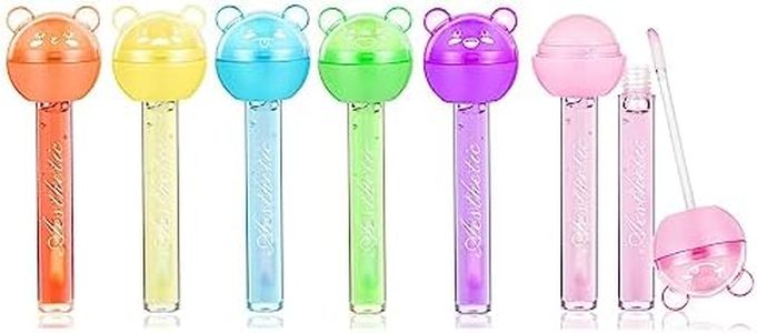 BeauFairy 2 in 1 Dual-purpose Lollipop Lip Gloss Set, 6 PCS, Transparent Lip Balm, No-Sticky Lip Oil, Hydrating Liquid Lipstick, Moisturizing Lip Lacquer, Long Lasting Enhanced Gloss Lip Glaze Makeup