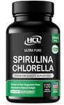 Chlorella Spirulina Powder Capsules Organic 3000 mg of BMAA Free Purest Blue Green Algae - Best Natural Detox Raw Vegan Vitamins Protein Green Superfood - Made in USA