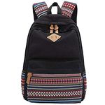 Evay 14 Inch Laptop for Women Vintage College Waterproof School Bags Canvas Multi-Coloured Stripes Rucksack Laptop Rucksack black