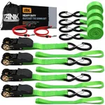 Ratchet Tie Down Straps, Tankpower 1650LB Break Strength Heavy Duty Ratchet Straps Set - UTV Truck Dirt Bike Motorcycle Trailer Accessories Securing Cargo Moving - Green
