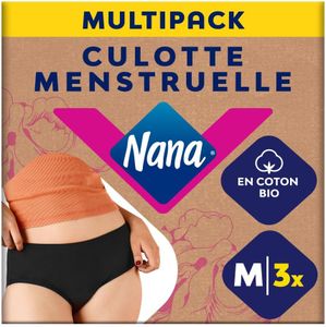 Nana Culotte Menstruelle Lavable Coton Bio - Flux Abondant - Noir - Coupe Hipster - M x3