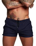 COOFANDY Mens Bathing Suit Basic Swim Trunks Swimwear Big and Tall Boardshort with Pocket(Navy Blue, S)