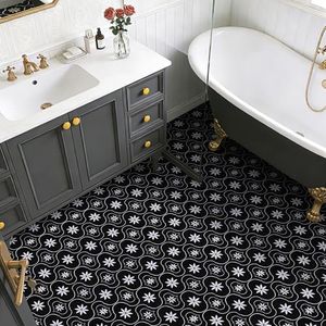 15.7" x 393.7" Peel and Stick Vinyl Flooring Roll, Black Self Adhesive Waterproof Flooring Cover 43 Sq.ft,Easy DIY Installation for Kitchen, Bathroom, Bedroom
