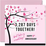 Funny Willow Anniversary Card for Wife or Husband - 3287 Days Together - I Love You Gifts, Happy 9th Wedding Anniversary Cards for Partner, 145mm x 145mm Greeting Cards for Ninth Anniversaries