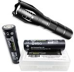 Telsa - Waterproof Zoom Aluminium LED Tactical Torch Flashlight - Free 2 x 18650 (Flat Top) Batteries Suitable for Indoor/Outdoor Activities.