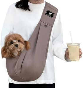 PAWPUBBY Dog & Cat Sling for Small and Medium Pets Up to 15 lbs with Comfortable Adjustable Padded Shoulder, Velcro and Safety Buckle, Breathable Soft Material Carrier (Caramel, Medium)