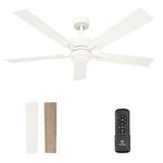 VAGIZM Ceiling Fan 52'' with Light: Modern Remote Control Fans Downrod Mounted - Quiet Reversible DC Motor - Light Memory Function for Patio Dining Room Outdoor Indoor(Matte White)