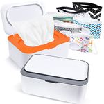 8pcs Baby Wipes Dispenser, Reusable Baby Wipe Holder Box and Portable Wet Wipes Pouch, Refillable Wipes Pouch Case Container with Lid for Bathroom Baby Nursery Kitchen Office Travel(Grey+Orange)