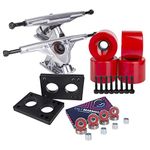 Cal 7 Longboard Truck and Wheel Combo Set (Silver Truck with Solid red Wheels)