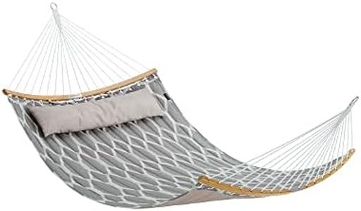 SONGMICS Hamaca, Hamaca con Barras separadoras de bambú Curvas Desmontables, Almohada, 200 x 140 cm, Carga 225 kg, Gris y Rombo Beige GDC034G02