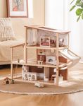 ROBUD Doll House - Wooden Bohemian Dollhouse with Realistic Design, Includes 37 Pieces of Furniture & Accessories – Birthday Gift for Kids Ages 3+