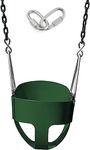 REZNOR Plastic Heavy-Duty High Back Full Bucket Toddler Swing Seat With 60 Inch Coated Swing Chains And Carabiners For Easy Install Fully Assembled, Green