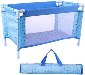 BABESIDE Baby Doll Crib with Accessories, Foldable Doll Crib Bed for 17–21'' Dolls, Portable Pack and Play with Storage Bag – Blue