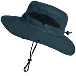 NPJY Sun Hat Womens Men 3” Wide Brim UPF 50+ Fishing Beach Bucket Hats, Blue, One Size