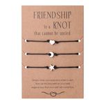 CERSLIMO Best Friend Gift for Girls Boys - 3 Pcs Friendship Bracelet of Heart/Moon/Star, Best Friend Bracelet for 3 Girls, Bff Bracelets Friendship Bracelets for Girls Jewellery Birthday Christmas