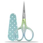 SwirlColor Embroidery Scissors Small, Stainless Steel Craft Scissors Small Sharp Scissors for Sewing Threading Handicraft 1pcs with Fake Leather Scissors Cover (Blue)