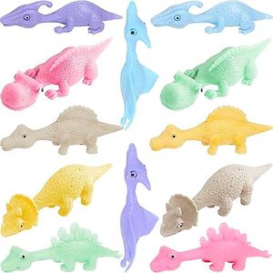 Jishi Dinosaur Slingshot Toy 12-Pack Mini Rubber Dino Figures Finger Sling Shot Toys Bulk Party Favors, Funny Gag Gifts for Kids Teens Boys, Silly Novelty Easter Christmas Birthday Goodie Bag Stuffers