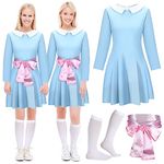 Leumoi 6 Pcs Halloween Adult Twin Costumes Blue Twin Dress Socks with Pink Silky Ribbon for Women Cosplay Party (X-Large)