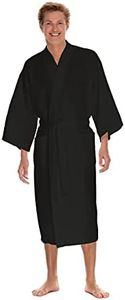 Men's Waffle Robe by BOCA TERRY, Waffle Knit Spa Robe, Long Lightweight Cotton Kimono Hotel Bathrobe, Black, 4X-Large