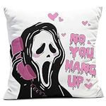 Snycler No You Hang Up Pink Ghost Scary Face Throw Pillow Cover White Pillowcase Horror Halloween Valentine's Day Gifts Decoration for Sofa Bedroom Birthday Party Supplies 20'' x 20''