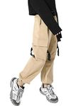 Rolanko Girls Hip Hop Trousers Kids Cargo Pants Elasticated Jogger for Streetwear Dance(Khaki,tag Size 160)